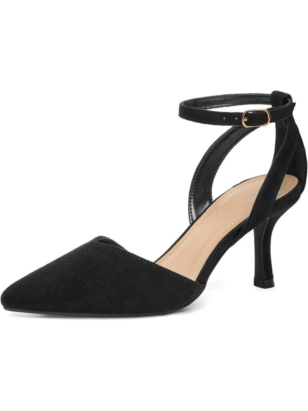 Women's Black Suede Closed Toe Kitten Heels Comfortable Pumps Party Dress Shoes